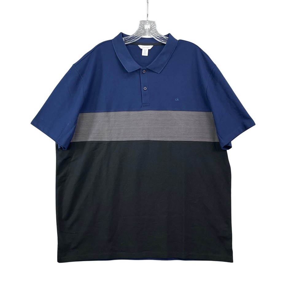 Calvin‎ Klein Polo Shirt Mens XXL Blue Colorblock Cotton Short Sleeve Casual Top